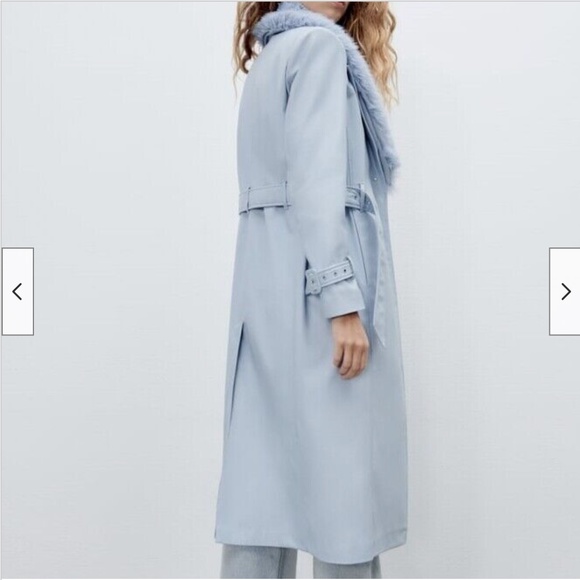 Zara light blue belted faux leather trench coat NWT - Picture 15 of 15